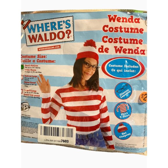 Elope Tops - Wheres Waldo Wenda Costume S/M Includes Shirt Hat Socks & Glasses